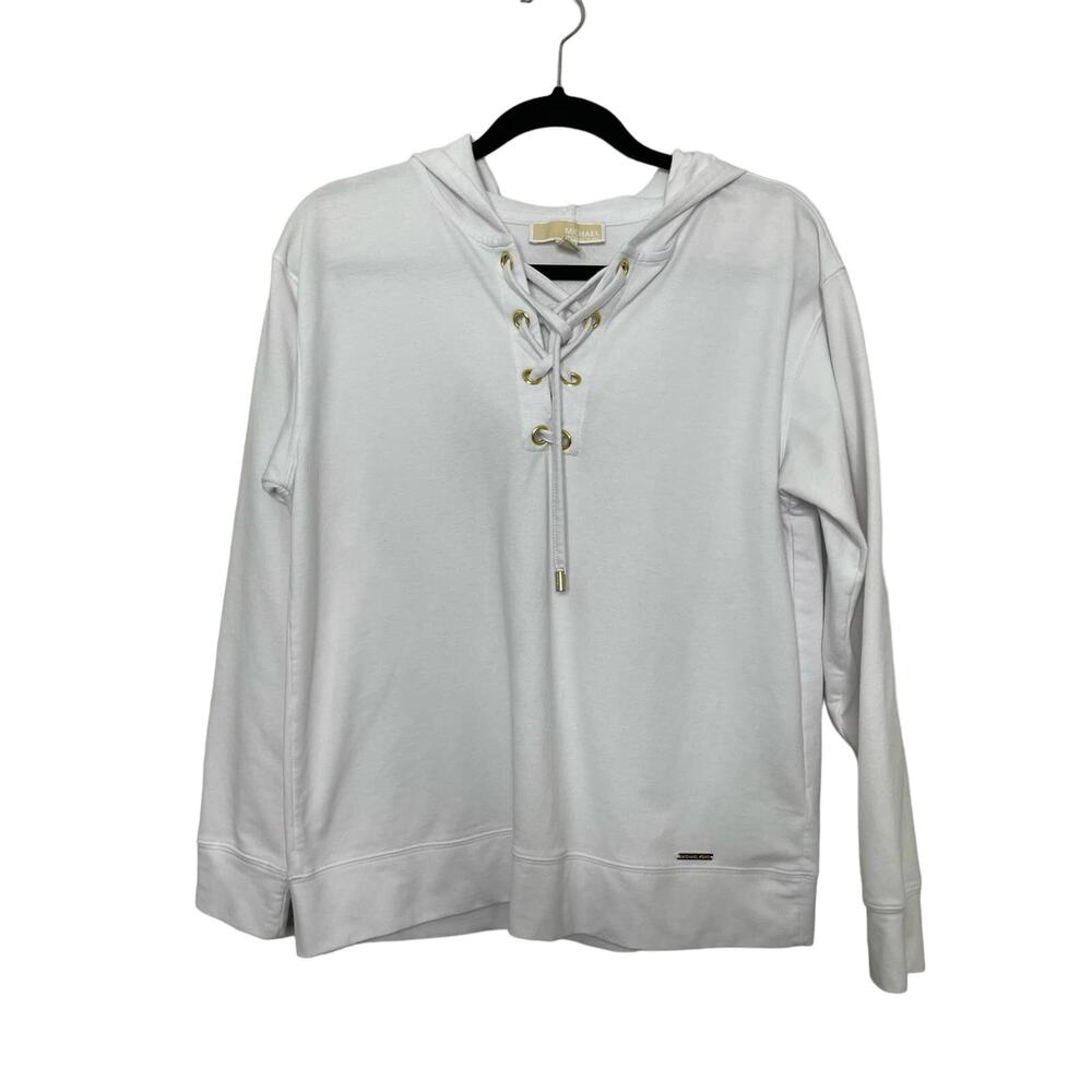 Michael Kors Hoodie Sweater Long Sleeve Lace Up White Medium Streetwear Casual